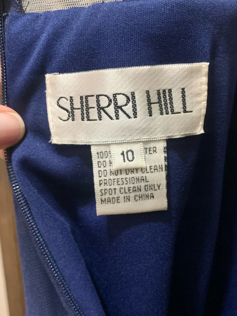 Sherri Hill Navy blue A-Line Dress with beaded embroidery - Picture 5 of 14